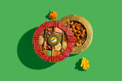 Red Bandhani and Gold Sweets & Nuts Round Combo