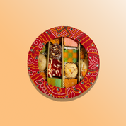 Red Bandhani and Gold Sweets & Nuts Round Combo