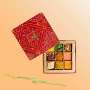 Red Bandhani 9pc with Rakhi
