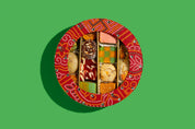 Red Bandhani Sweets & Gold Kundan Nuts Combo